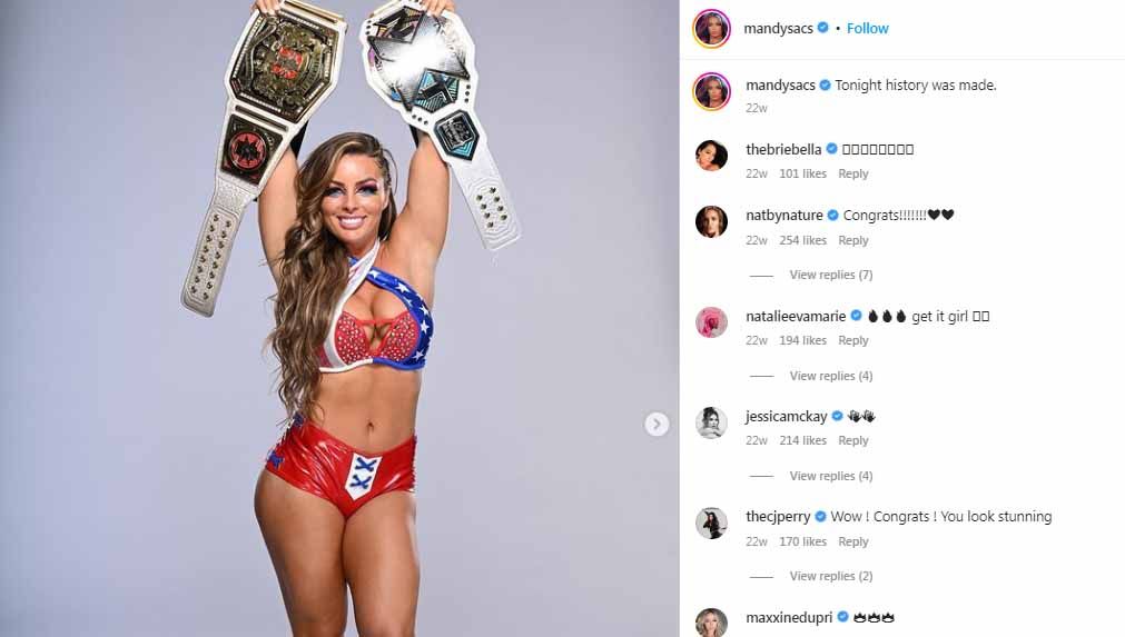 Mandy Rose, mantan pegulat WWE. (Foto: Instagram@mandysacs) Copyright: &copy; Instagram@mandysacs