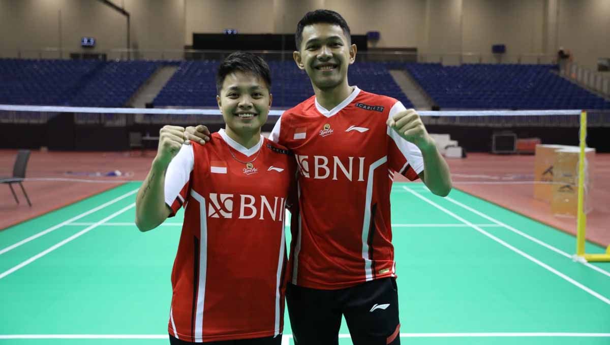 Daftar Line up Indonesia kontra Lebanon di Badminton Asia Mixed Team Championships (BAMTC) 2023, Selasa (14/02/23), kapten Fajar Alfian dan Apriyani beraksi. (Foto: PBSI) Copyright: © PBSI