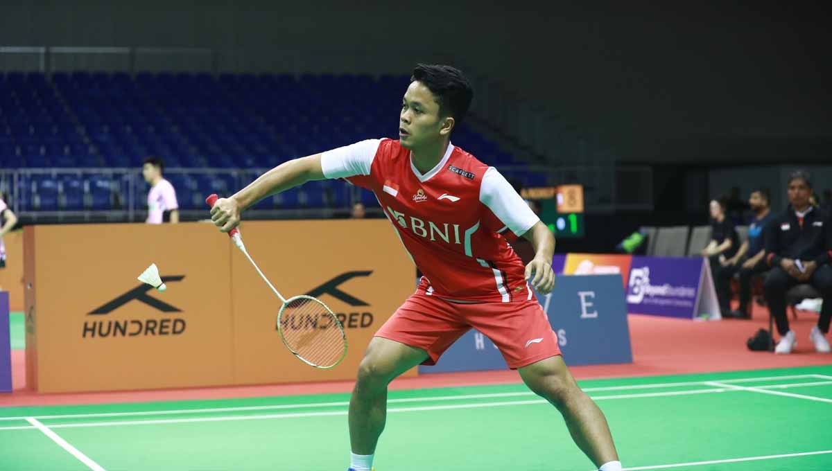 Tunggal putra Indonesia Anthony Sinisuka Ginting di Badminton Asia Mixed Team Championships 2023. (Foto: PBSI) Copyright: © PBSI
