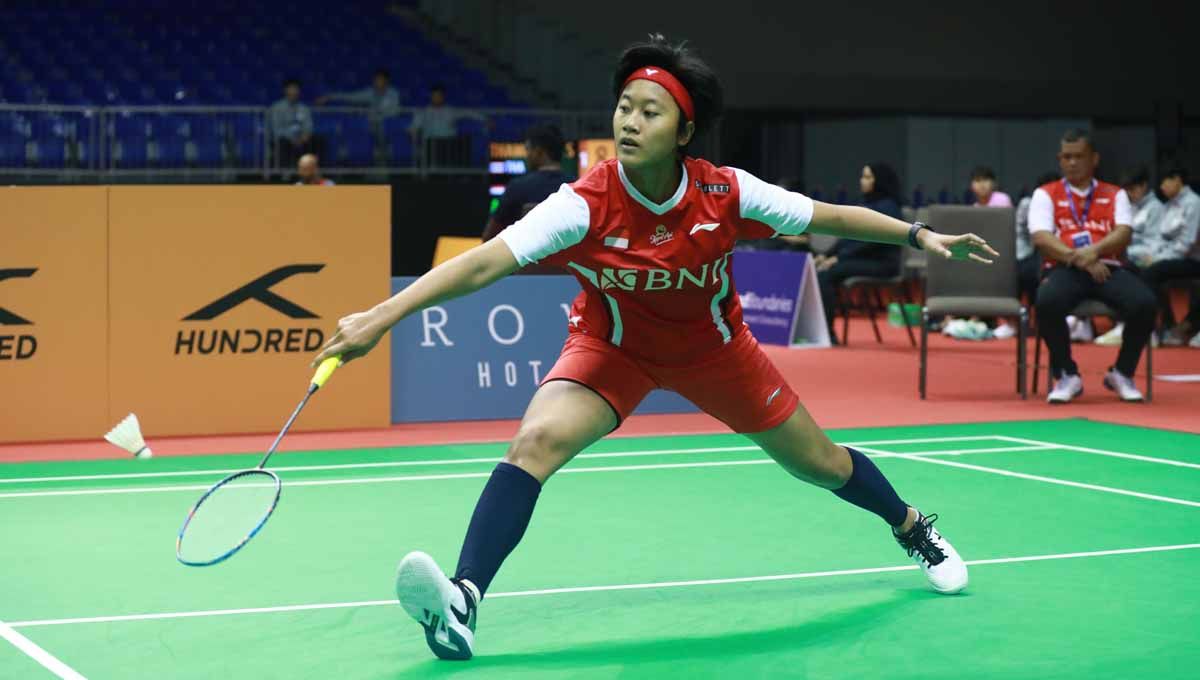 Pertandingan gim kedua Putri Kusuma Wardani vs Kim Ga-eun di ajang BAMTC 2023, Indonesia vs Korea Selatan, Jumat (17/02/23). Copyright: © PBSI