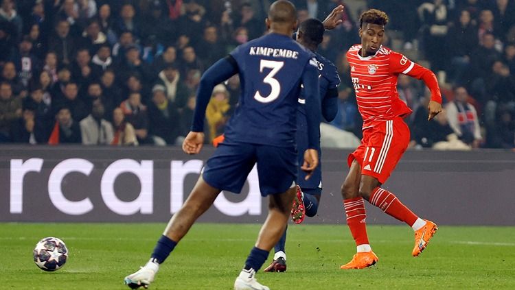 Proses gol Kingsley Coman di laga PSG vs Bayern Munchen (15/02/23). (Foto: REUTERS/Christian Hartmann) Copyright: © REUTERS/Christian Hartmann