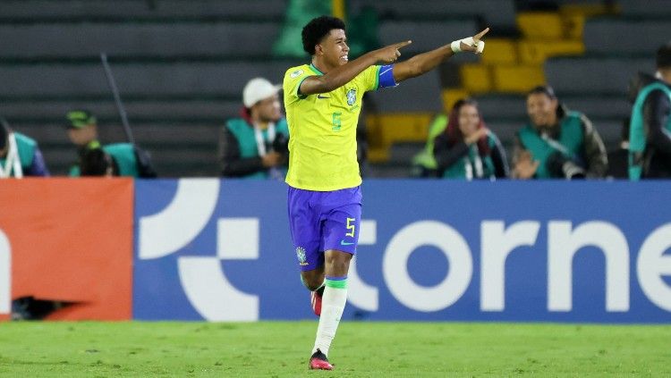 Andrey Santos di laga Copa America U-20 Brasil vs Uruguay. (Foto: REUTERS/Luisa Gonzalez) Copyright: © REUTERS/Luisa Gonzalez
