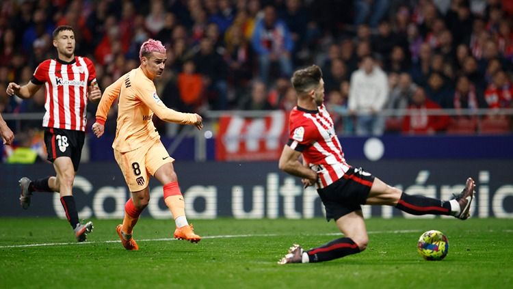 Antoine Griezmann mencetak gol di laga Atletico Madrid vs Athletic Bilbao (20/02/23). (Foto: REUTERS/Juan Medina) Copyright: © REUTERS/Juan Medina