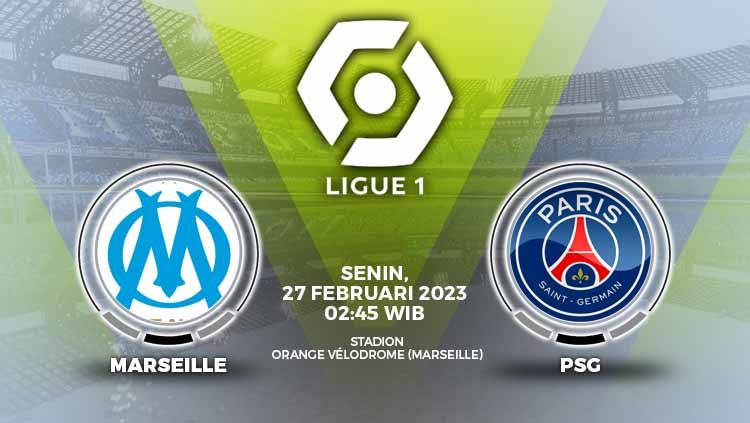Simak link live streaming Liga Prancis (Ligue 1) antara Marseille vs Paris Saint-Germain (PSG) pada Senin (27/02/2023) dini hari WIB di Velodrome. Copyright: &copy; Grafis: Yuhariyanti/Indosport