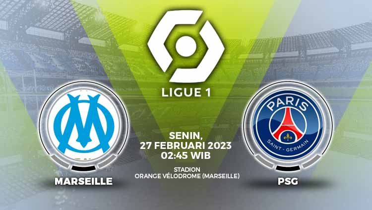 Simak link live streaming Liga Prancis (Ligue 1) antara Marseille vs Paris Saint-Germain (PSG) pada Senin (27/02/2023) dini hari WIB di Velodrome. Copyright: © Grafis: Yuhariyanti/Indosport
