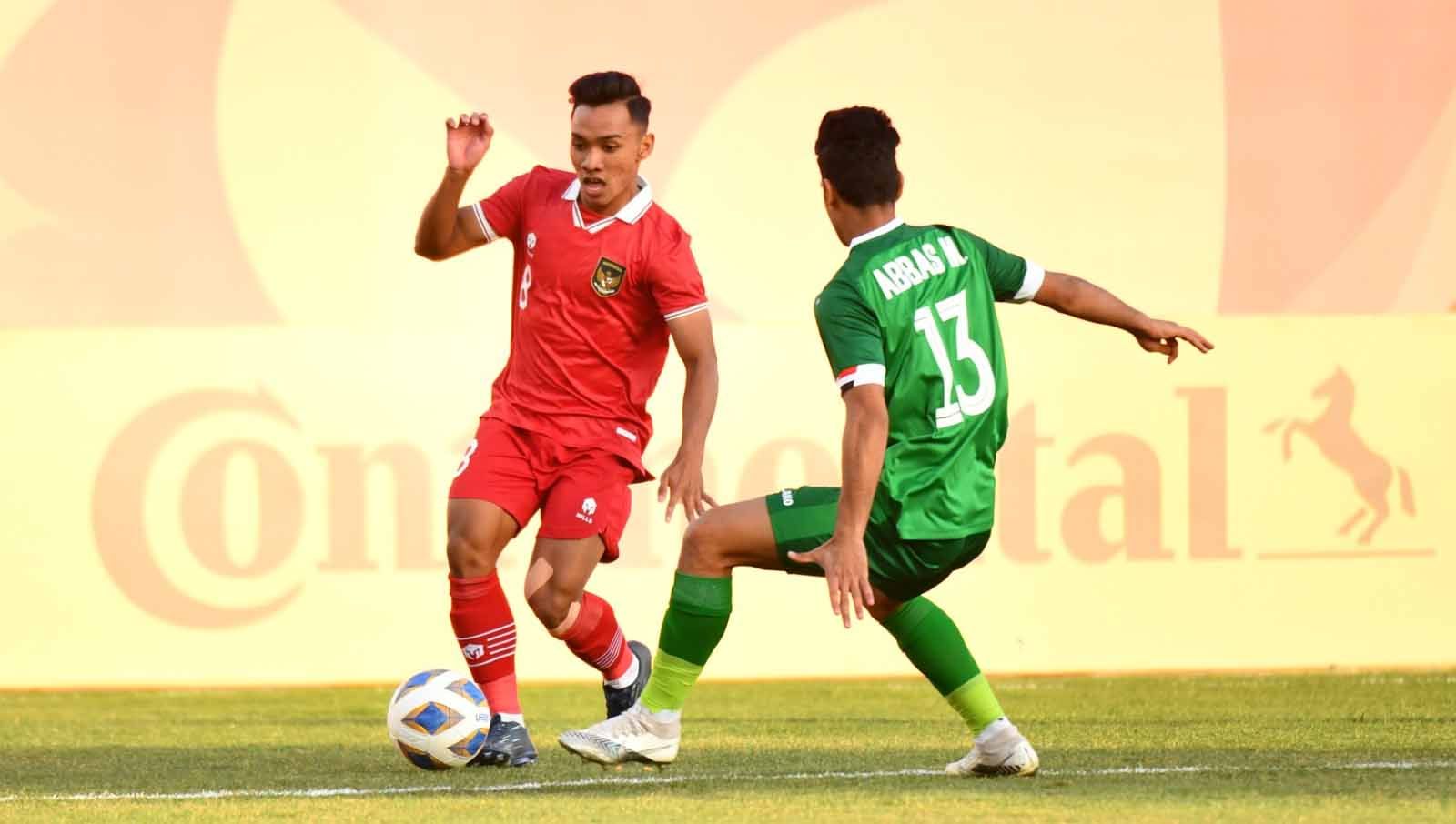 Pertandingan antara Timnas Indonesia U-20 vs Iraq U-20 pada laga AFC U20 Asian Cup di Stadion Lokomotiv (Toshkent), Rabu (01/03/23). (Foto: PSSI) Copyright: © PSSI