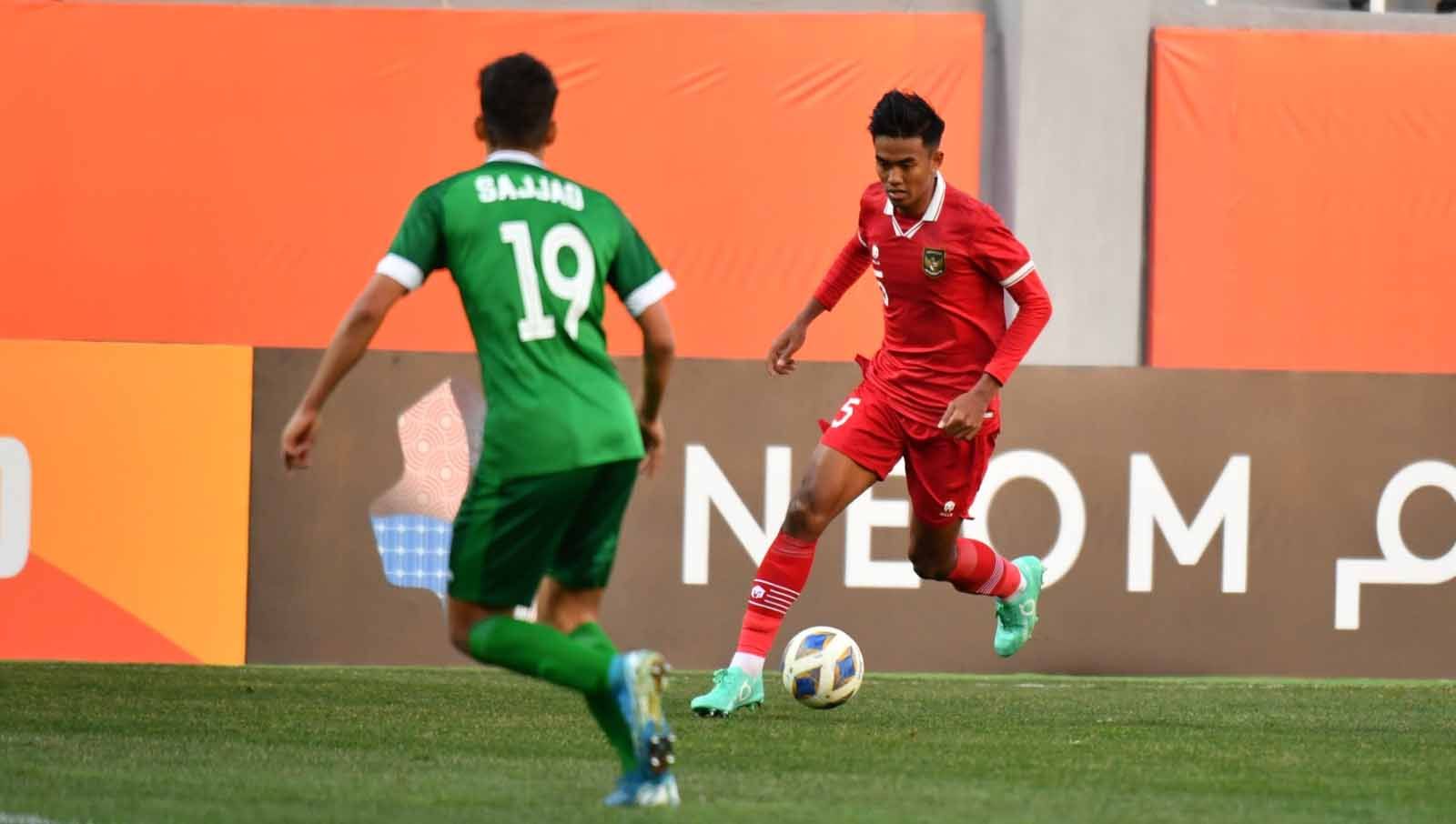 Pertandingan antara Timnas Indonesia U-20 vs Iraq U-20 pada laga AFC U20 Asian Cup di Stadion Lokomotiv (Toshkent), Rabu (01/03/23). (Foto: PSSI) Copyright: © PSSI