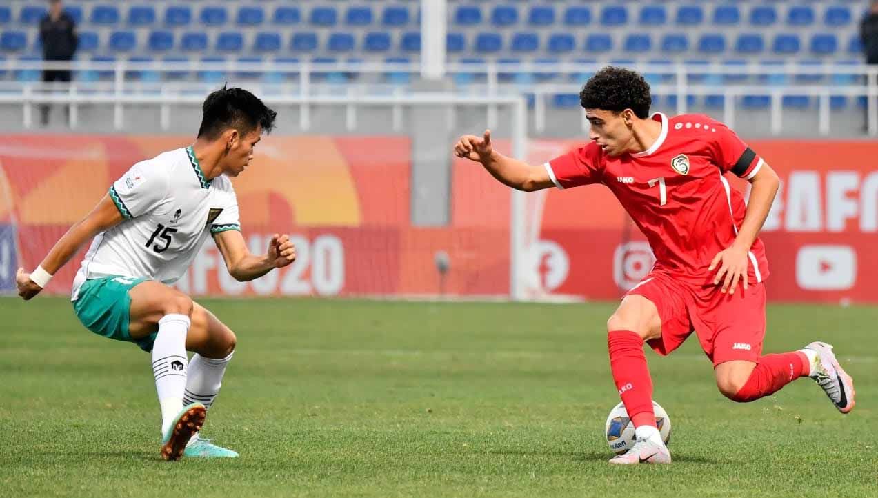 Pertandingan antara Timnas Indonesia U-20 vs Suriah U-20 pada laga AFC U20 Asian Cup di Stadion Lokomotiv (Toshkent (Tashkent)), Sabtu (04/03/23). (Foto: PSSI) Copyright: © PSSI
