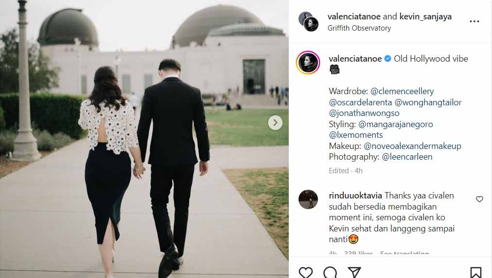 Pebulutangkis Kevin Sanjaya dan sang istri, Valencia Tanoesoedibjo berkabung. Kakek tercintanya, meninggal dunia di usia ke-82, Kamis (30/03/23) pukul 22.33 WIB. Copyright: © Instagram@valenciatanoe
