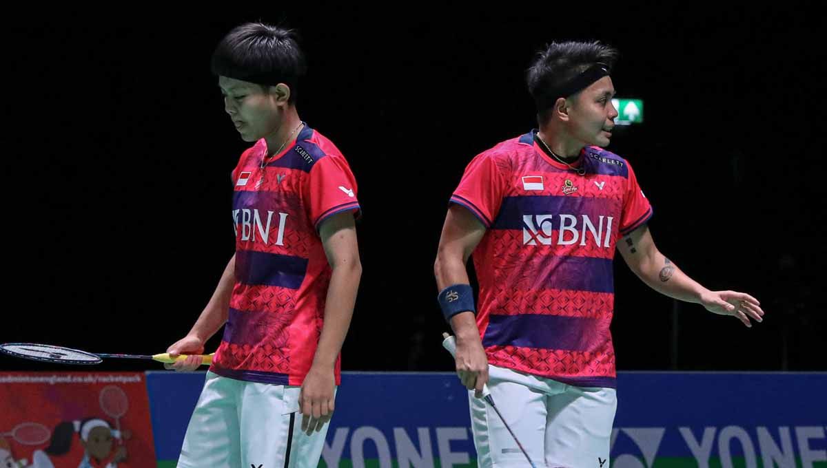 Pasangan ganda putri Indonesia Apriyani Rahayu/Siti Fadia Silva Ramadhanti di laga perdana All England. (Foto: PBSI) Copyright: © PBSI