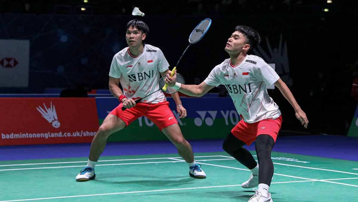 Pasangan ganda putra Indonesia Leo Rolly Carnando/Daniel Marthin tampil di Swiss Open 2023. (Foto: PBSI) Copyright: © PBSI