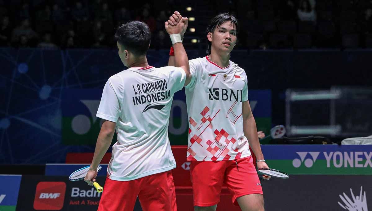 Pasangan ganda putra Indonesia Leo Rolly Carnando/Daniel Marthin di laga perdana All England. (Foto: PBSI) Copyright: © PBSI