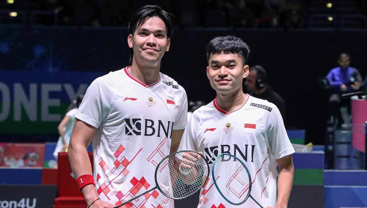 Ganda putra Indonesia, Leo Rolly Carnando/Daniel Marthin, memegang kata-kata seniornya, Mohammad Ahsan/Hendra Setiawan, sebagai jimat di All England 2023. (Foto: PBSI) Copyright: © PBSI