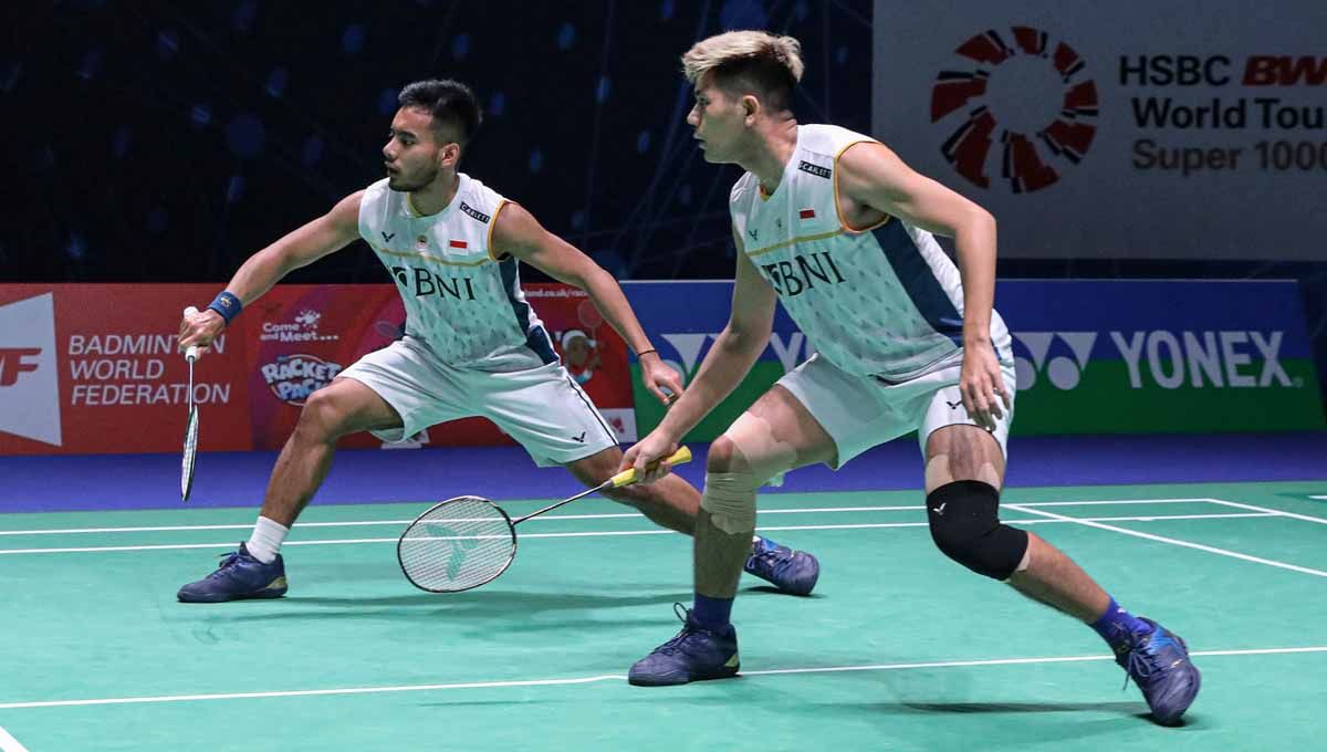 Pasangan ganda putra Indonesia Pramudya Kusumawardana/Yeremia Rambitan di laga perdana All England. (Foto: PBSI) Copyright: © PBSI