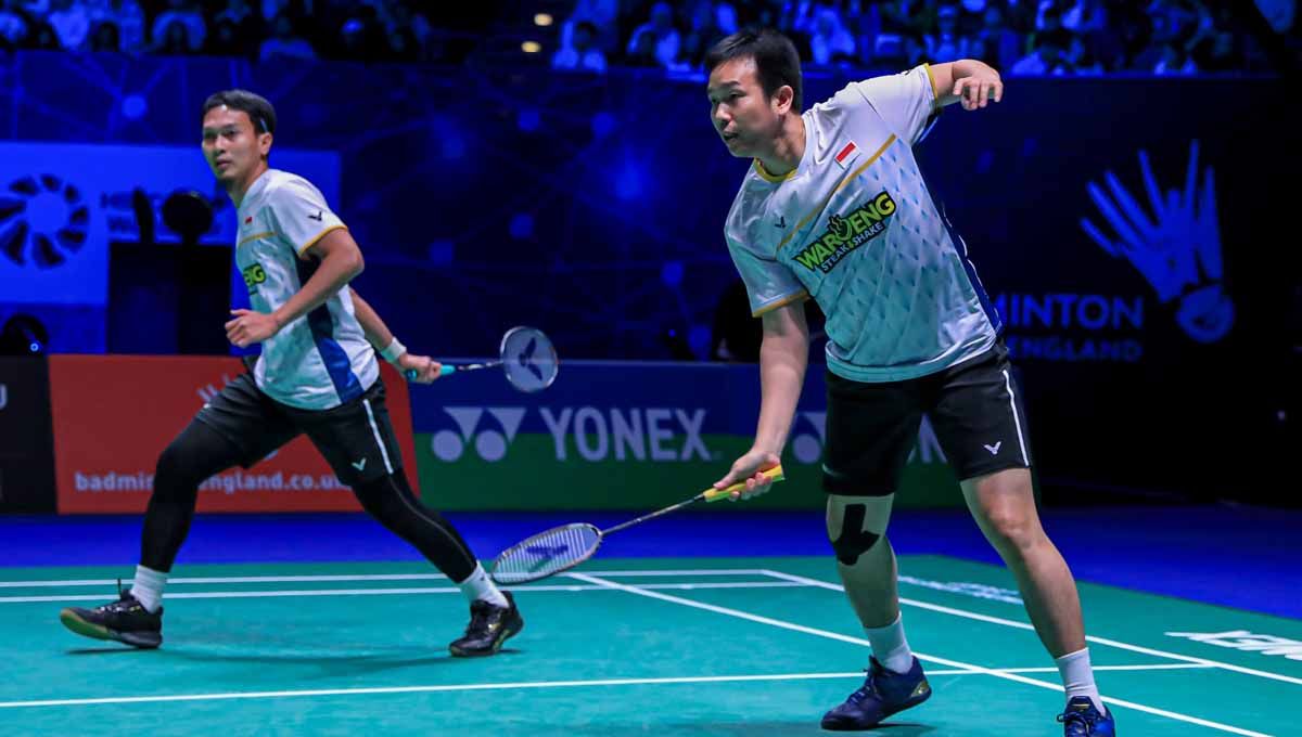 Pasangan ganda putra Indonesia Mohammad Ahsan/Hendra Setiawan di laga perdana All England. (Foto: PBSI) Copyright: © PBSI