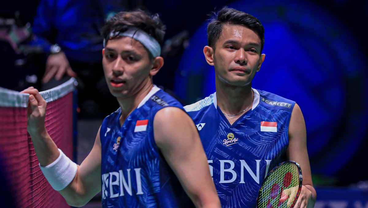 Pasangan ganda putra Indonesia Fajar Alfian/Muhammad Rian Ardianto melawan Mohammad Ahsan/Hendra Setiawan di final All England 2023. (Foto: PBSI) Copyright: © PBSI