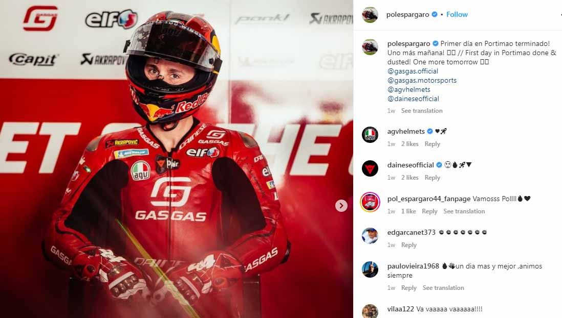 Pol Espargaro akhirnya memberikan informasi terbaru soal kondisinya pasca mengalami kecelakaan di MotoGP Portugal 2023. (Foto: Instagram@polespargaro) Copyright: © Instagram@polespargaro