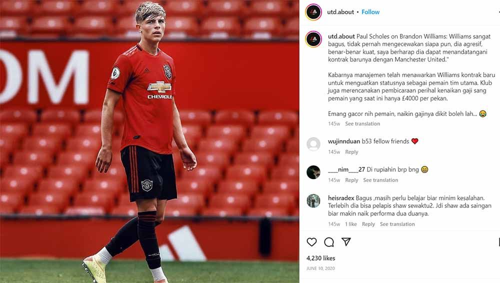 Bintang muda klub Liga Inggris, Manchester United yakni Brandon Williams kepergok hirup gas ‘terlarang’ yakni hippy crack. Copyright: © Instagram@utd.about