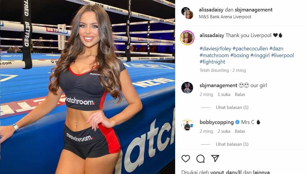 Mari mengintip pesona Alissa King-Underwood, ring girl di pertandingan tinju dunia, Anthony Joshua vs Jermaine Franklin, yang disebut punya bisnis mengagumkan. Copyright: © Instagram@alissadaisy