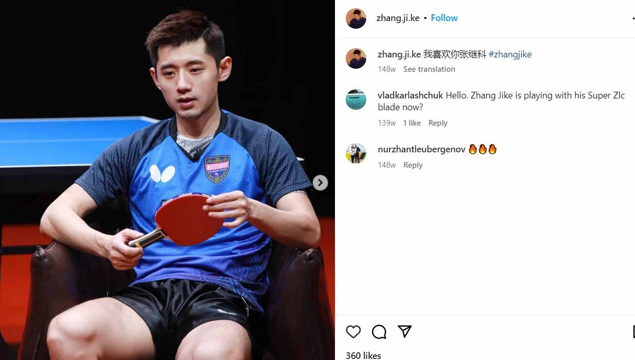 Bintang tenis meja sekaligus mantan pacar artis cantik Jin Tian, Zhang Jike, tengah jadi perhatian usai terjerat rentetan skandal sampai jadi trending topic. Copyright: © Instagram@zhang.ji.ke