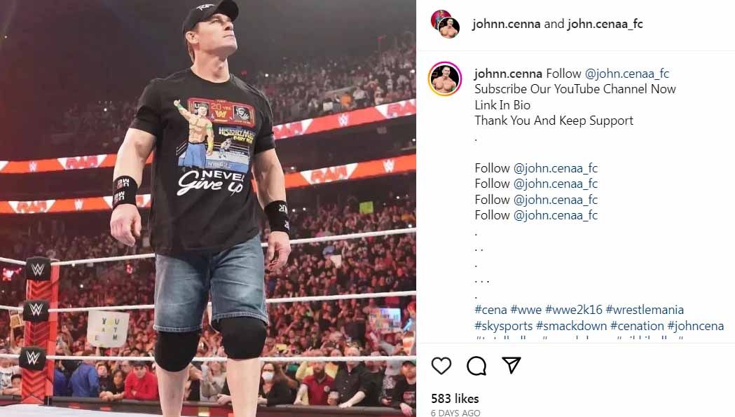 John Cena, pegulat WWE. (Foto: Instagram@johnn.cenna) Copyright: © Instagram@johnn.cenna