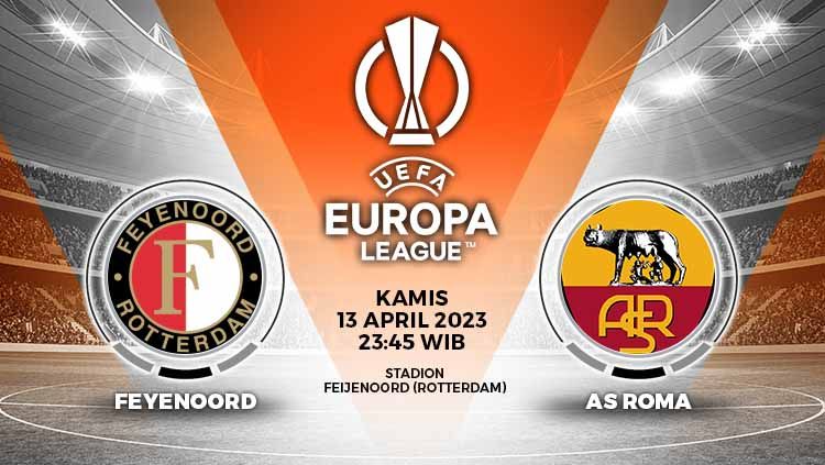 Link live streaming pertandingan Liga Europa 2022-2023 antara Feyenoord Rotterdam vs AS Roma akan berlangsung pada Jumat (14/04/23) dini hari WIB. Copyright: &copy; Grafis: Yuhariyanto/INDOSPORT