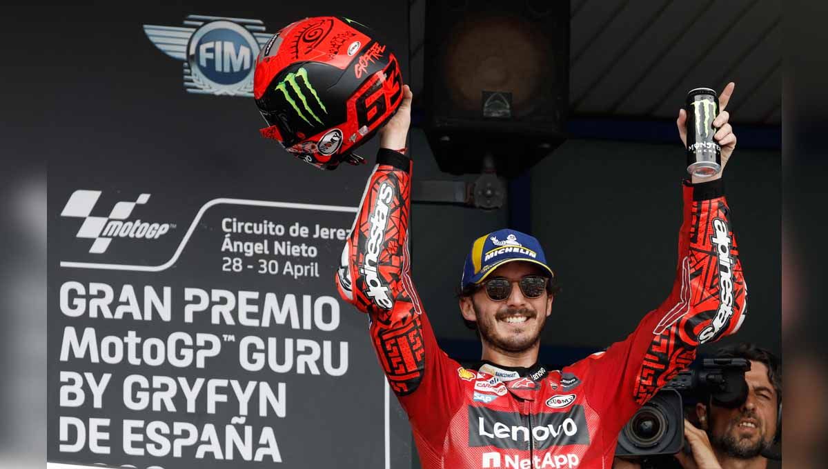 Francesco Bagnaia sukses menjadi pemenang seri MotoGP Spanyol 2023 yang digelar pada Minggu (30/04/23) malam di Circuit de Jerez.. (Foto: REUTERS/Jon Nazca) Copyright: © REUTERS/Jon Nazca