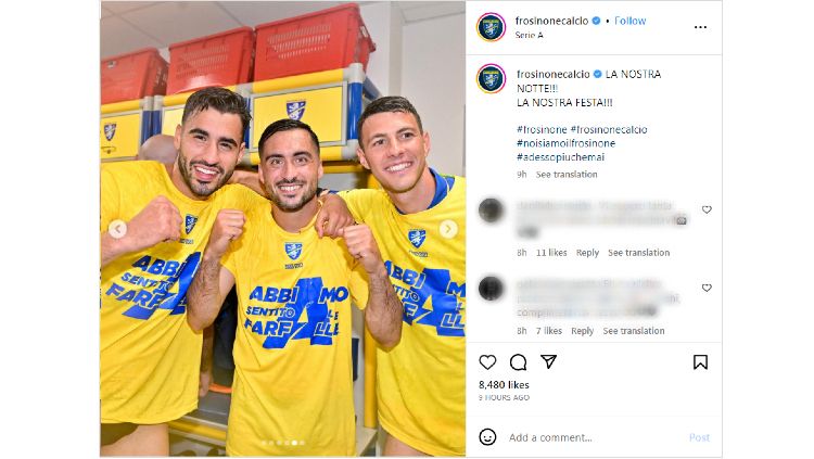 Frosinone Promosi ke Serie A Copyright: © instagram.com/frosinonecalcio/