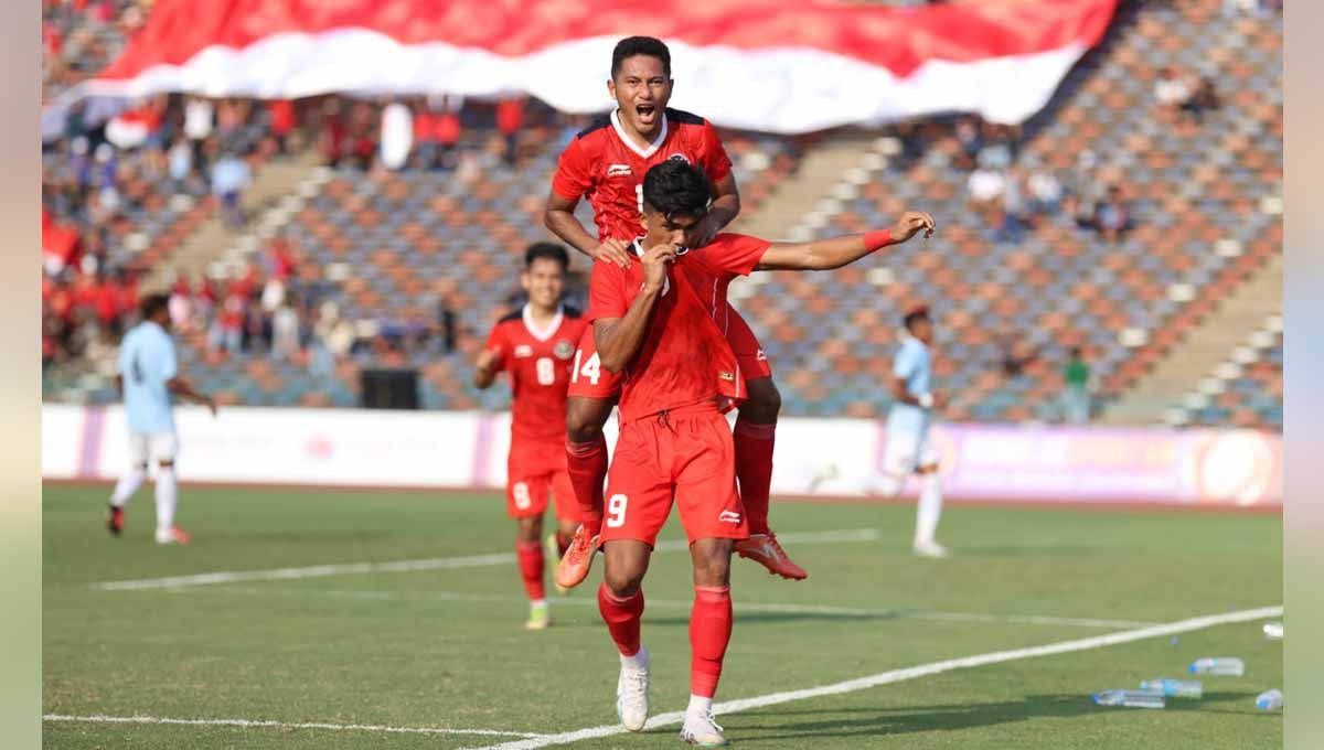 Selebrasi pemain Timnas Indonesia U-22 Ramadhan Sananta usai gol penalti ke gawang Myanmar, Kamis (04/05/23). (Foto: PSSI) Copyright: © PSSI