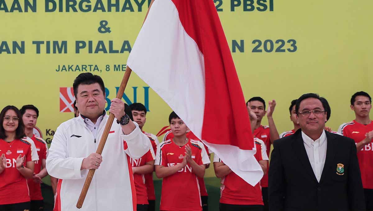 PBSI melakukan pelepasan atlet bulutangkis Indonesia menuju Piala Sudirman 2023. Foto: PBSI. Copyright: © PBSI