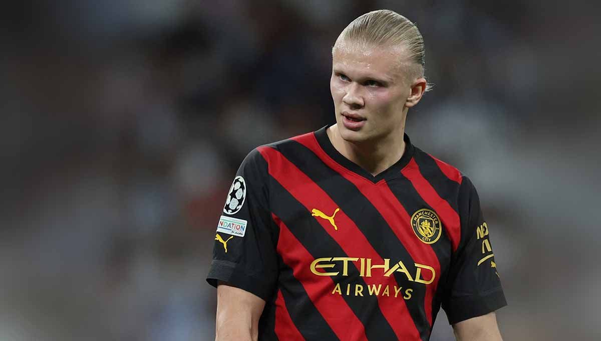 Pemain Manchester City, Erling Haaland, jadi bahan olok-olok usai bawa Manchester City juara Piala Super Eropa 2023, Kamis (17/08/23). (Foto: REUTERS/Isabel Infantes) Copyright: © REUTERS/Isabel Infantes