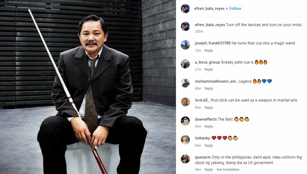 Mengenal Efren Manalang Reyes, ‘si penyihir’ sekaligus raja biliar asal Filipina, yang jadi atlet tertua di pesta olahraga terbesar Asia Tenggara SEA Games 2023. Copyright: © Instagram@efren_bata_reyes