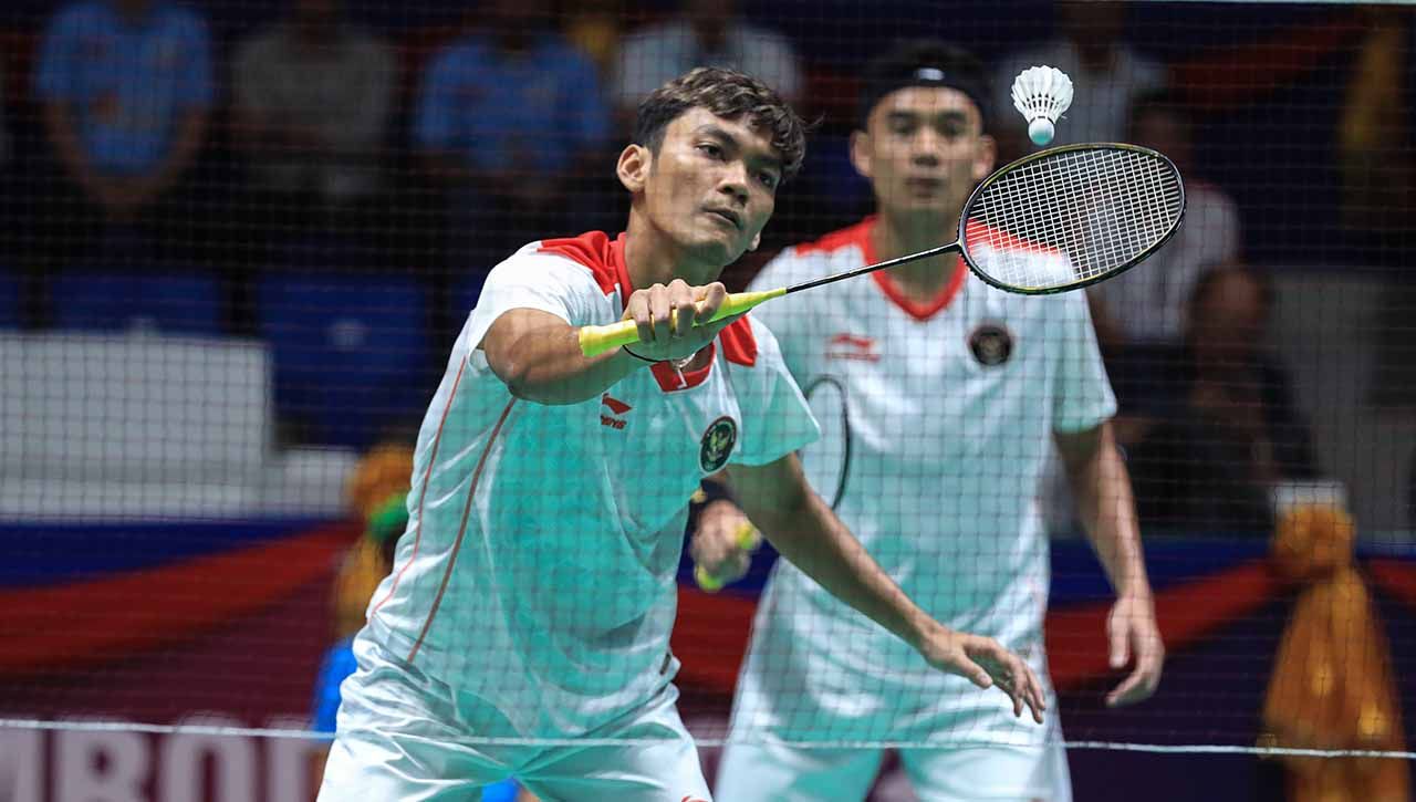 Gim kedua babak semifinal Thailand Open 2023 antara Bagas Maulana/Muhammad Shohibul Fikri vs Choi Sol-gyu/Kim Won-ho, Sabtu (3/6/23). Copyright: © PBSI