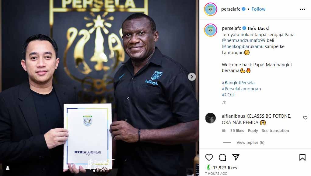 Herman Dzumafo, jalani kontrak Persela Lamongan sebagai pemain baru. (Foto: Instagram@perselafc) Copyright: © Instagram@perselafc