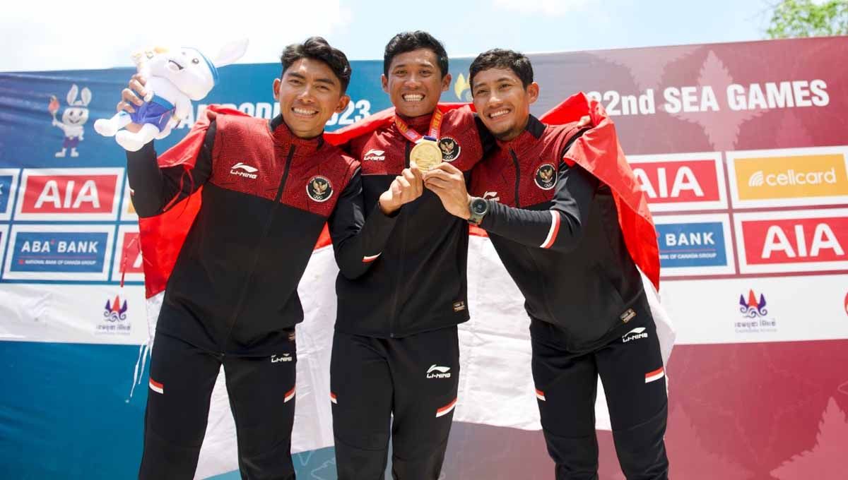 Tim balap sepeda Indonesia sudah dipastikan meraih gelar juara umum di SEA Games 2023 Kamboja usai sukses mengoleksi 5 medali emas, 1 perak, dan 1 perunggu. (Foto: PB ISSI/Nick Hano) Copyright: © PB ISSI/Nick Hano