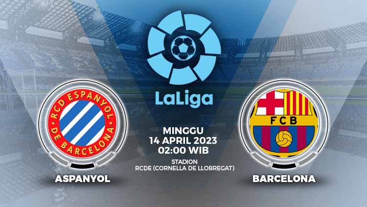 Link live streaming pertandingan Liga Spanyol (LaLiga) 2022-2023 mempertemukan Espanyol vs Barcelona pada Senin (15/05/23) dini hari WIB. Copyright: © Grafis: Yuhariyanto/INDOSPORT