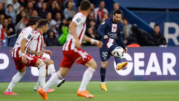 Aksi Lionel Messi di laga Paris Saint-Germain vs Ajaccio (14/05/23). (Foto: REUTERS/Christian Hartmann) Copyright: © REUTERS/Christian Hartmann