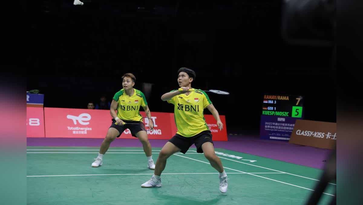 Pasangan ganda putri Indonesia, Apriyani Rahayu/Siti Fadia Silva Ramadhanti, di Sudirman Cup 2023. (Foto: PBSI) Copyright: © PBSI