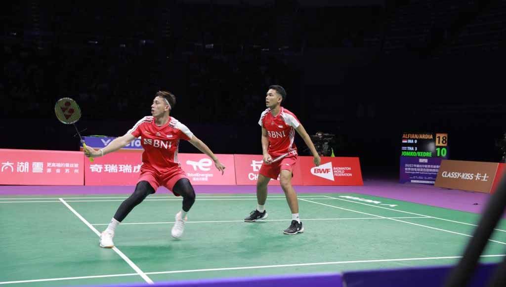 Pasangan ganda putra Indonesia, Fajar Alfian/Muhammad Rian Ardianto di Piala Sudirman 2023. (Foto: PBSI) Copyright: © PBSI