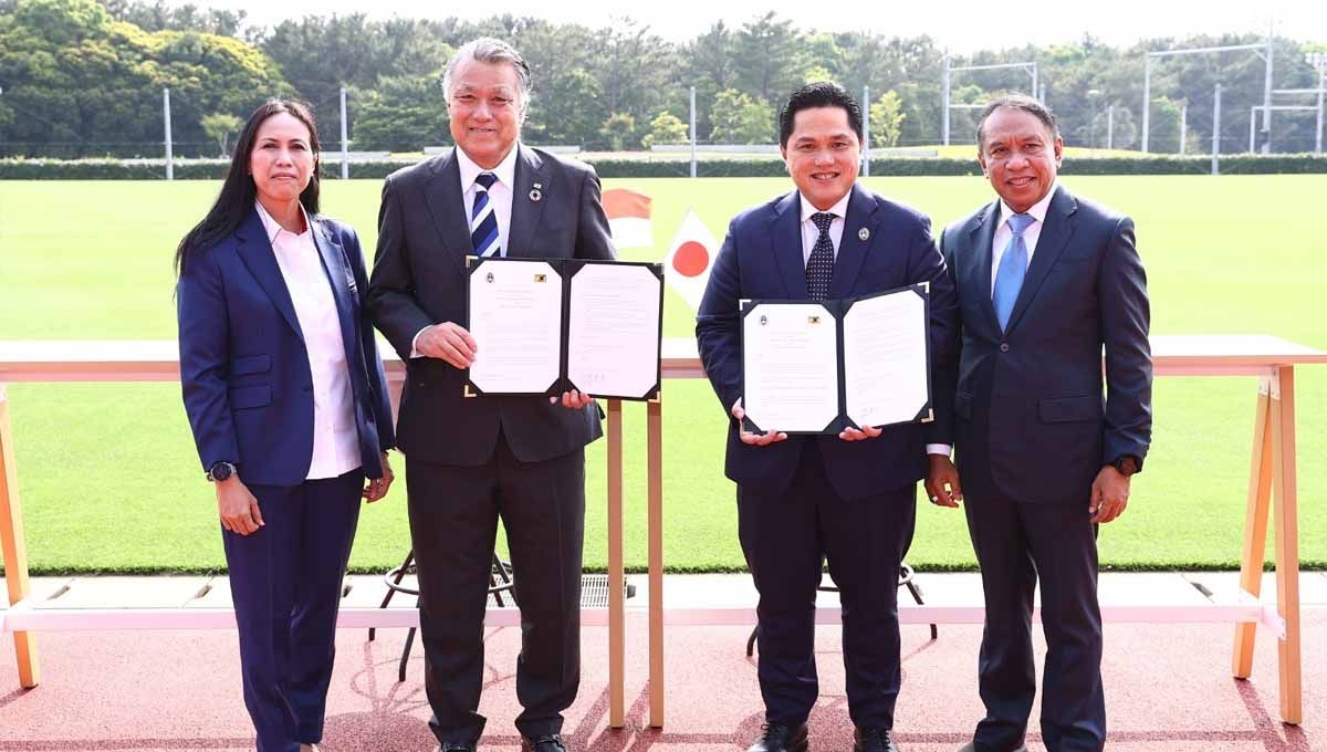 Ketua Umum PSSI Erick Thohir jalin kerjasama dengan JFA untuk perkembangan sepak bola. (Foto:JFA) Copyright: © JFA