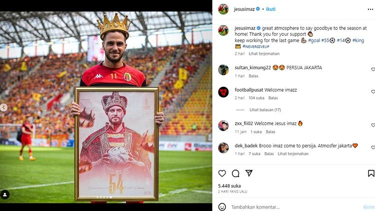 Salah satu raksasa Indonesia, Persija Jakarta, dirumorkan kian dekat mendatangkan pemain Spanyol bernama Jesus Imaz di bursa transfer Liga 1. Copyright: © instagram@jesusimaz