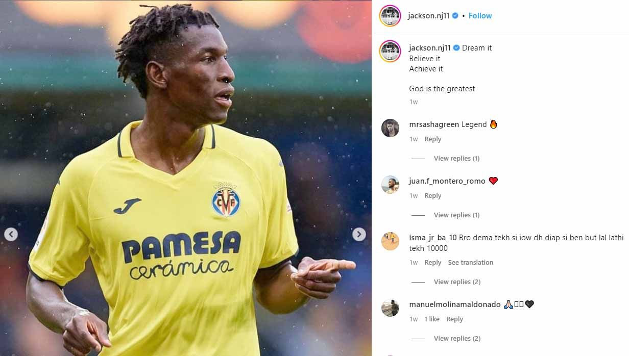 Nicolas Jackson, pemain Villarreal. (Foto: Instagram@jackson.nj11) Copyright: © Instagram@jackson.nj11