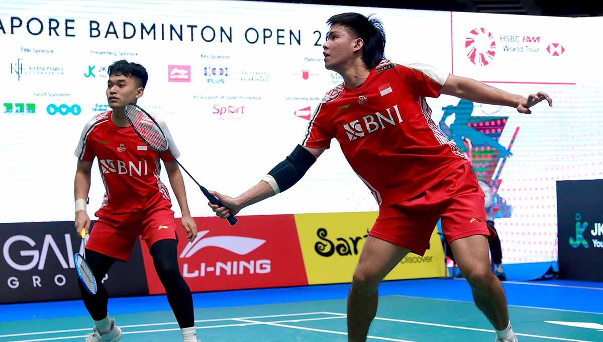 Hasil Singapore Open 2023 antara Leo Rolly Carnando/Daniel Marthin vs Kim Gi Jung/Kim Sa Rang, di menangkan oleh wakil Indonesia pada Kamis (8/6/23). (Foto: PBSI) Copyright: © PBSI