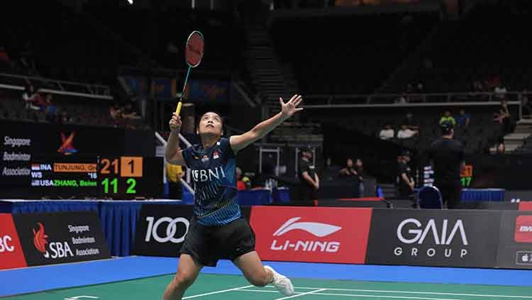 Gim kedua babak 16 besar Singapore Open 2023 antara Gregoria Mariska vs Tai Tzu Ying, Kamis (8/6/23). Copyright: © PBSI.