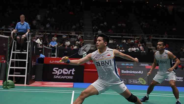 Pramudya Kusumawardana/Yeremia Rambitan di Singapore Open 2023. Copyright: © PBSI.