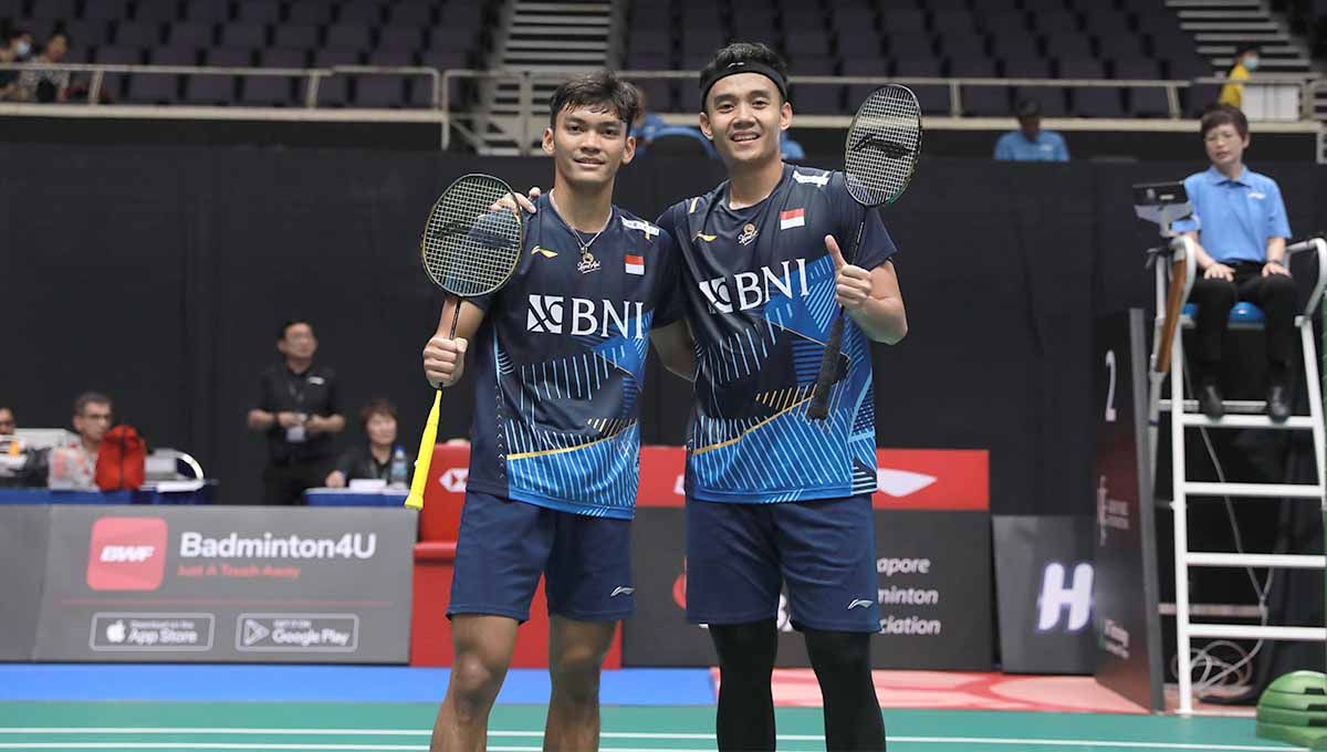 Pasangan ganda putra Indonesia, Bagas Maulana/Muhammad Shohibul Fikri di Singapore Open 2023. (Foto: PBSI) Copyright: © PBSI