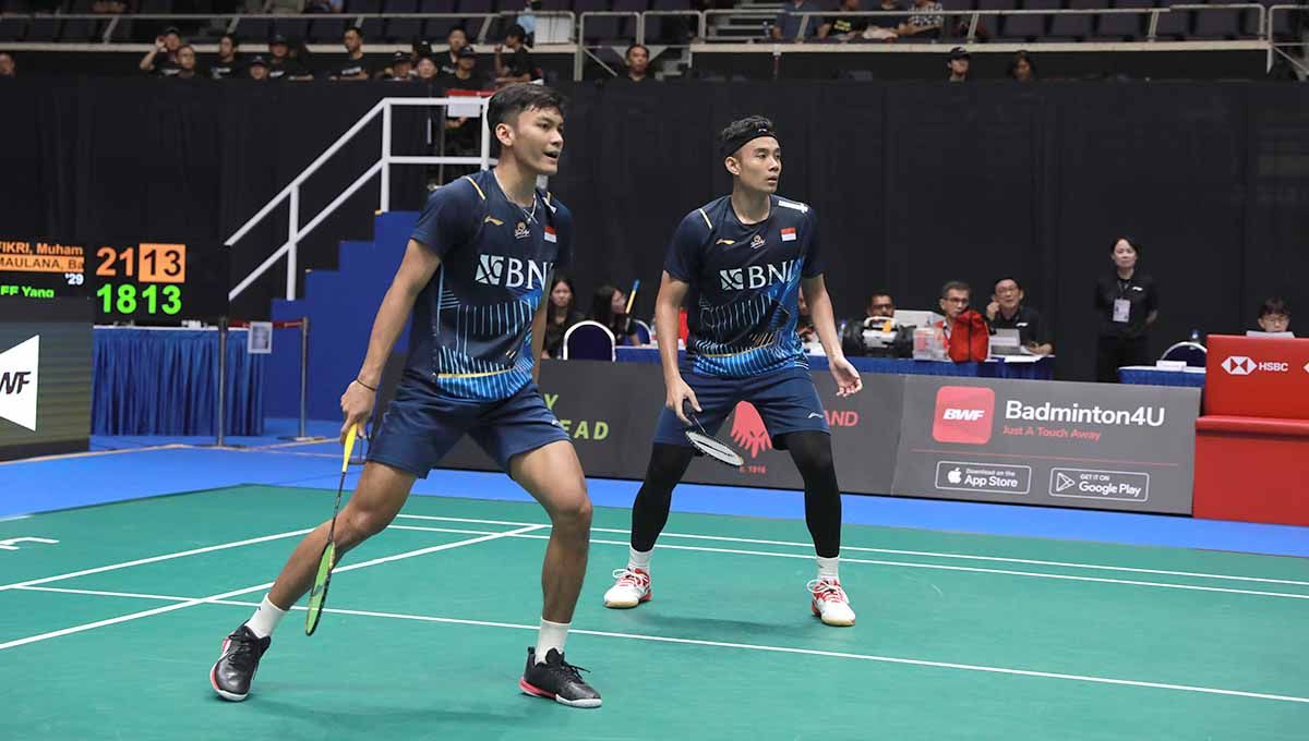 Pasangan ganda putra Indonesia, Bagas Maulana/Muhammad Shohibul Fikri di Singapore Open 2023. (Foto: PBSI) Copyright: © PBSI