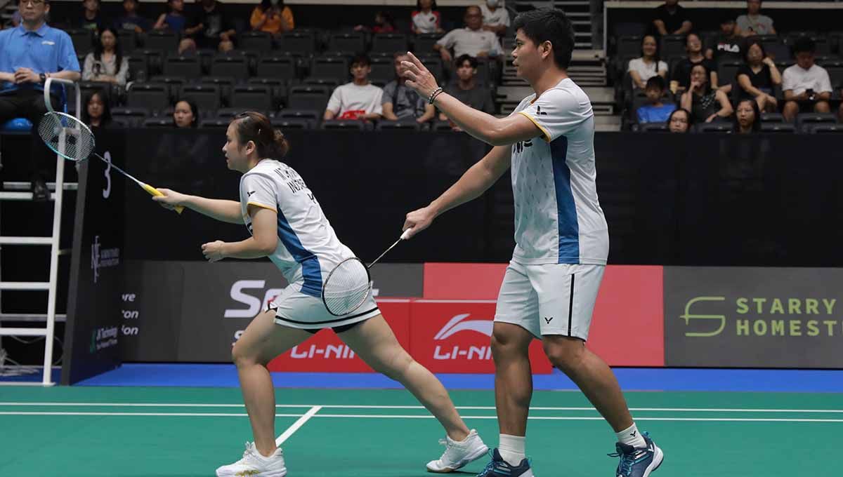 Pasangan ganda campuran Indonesia Praveen Jordan/Melati Daeva Oktavianti di Singapure Open 2023. (Foto: PBSI) Copyright: © PBSI