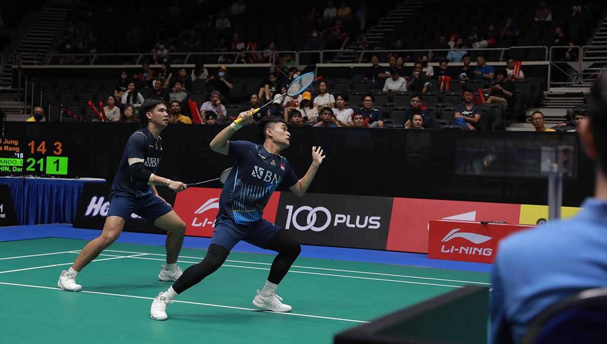 Pasangan ganda putra Indonesia, Leo Rolly Carnando/Daniel Marthin di Singapore Open 2023. (Foto: PBSI) Copyright: © PBSI