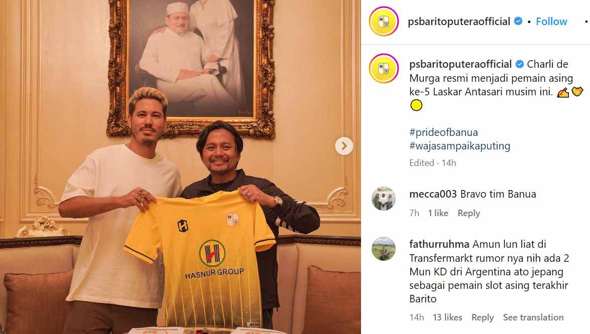 Carli de Murga, pemain asing Filipina jadi rekrutan anyar Barito Putera di bursa transfer Liga 1 2023. (Foto: Instagram@psbaritoputeraofficial) Copyright: © Instagram@psbaritoputeraofficial